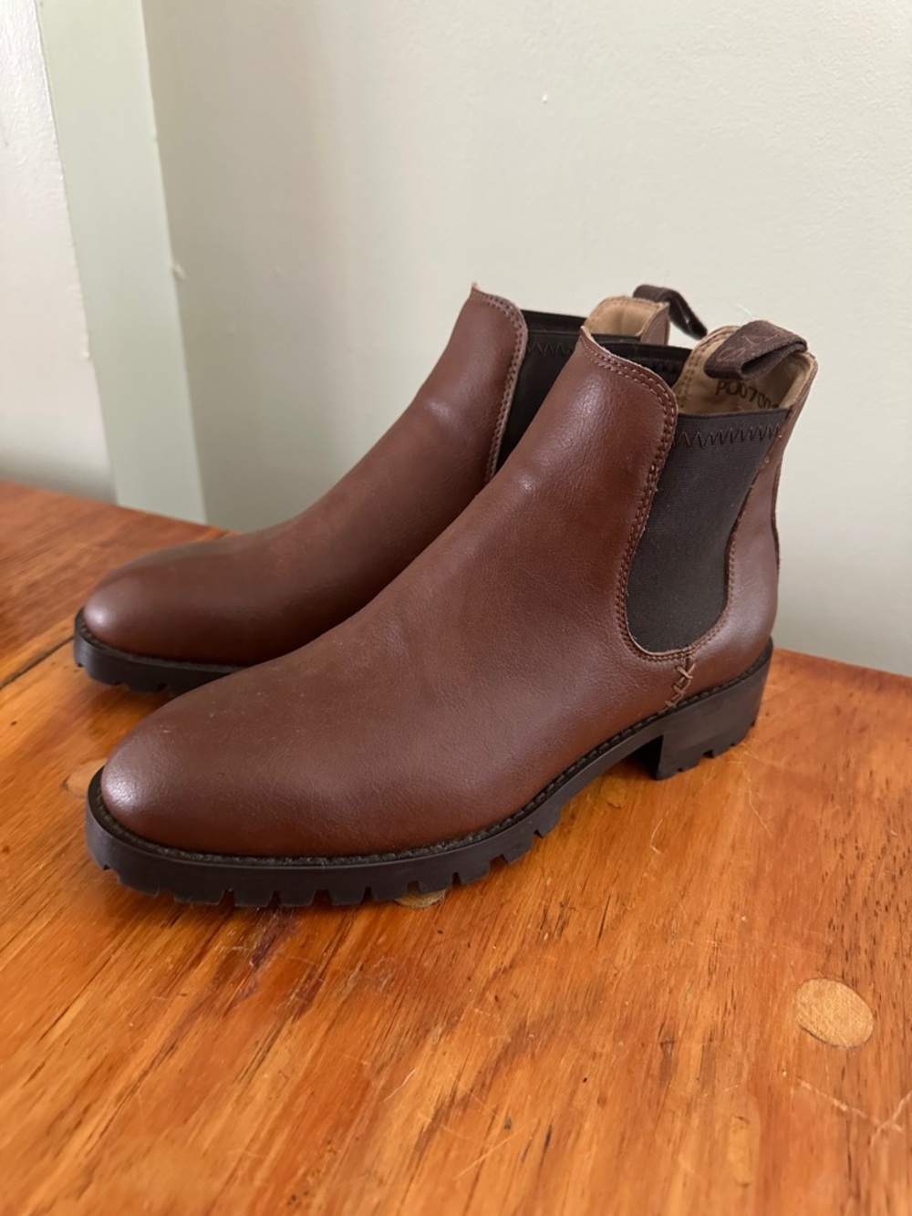 Women's Brown WVS Leather Ankle Booties with Lug Sole VEGAN